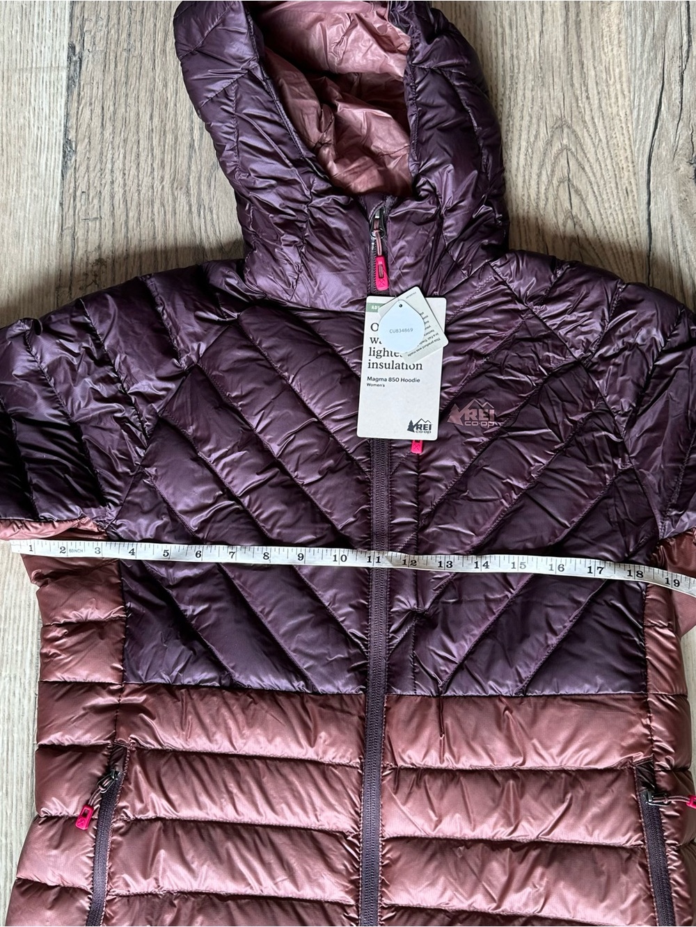NWT REI Two-Tone Women's Hooded Puffy Jacket - Plum & Dusty Rose - Picture 3 of 6